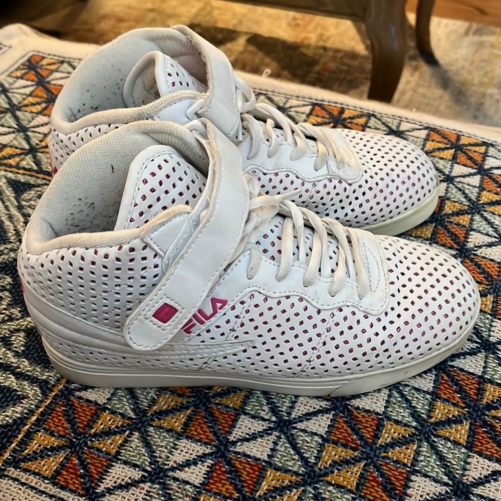 Fila white diamond with pink glitter sneakers